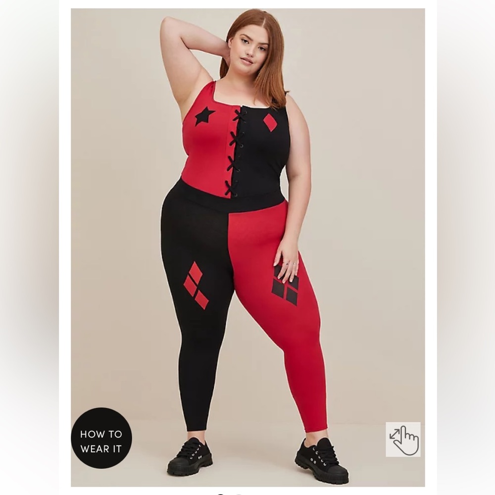 Torrid Halloween DC Harley Quinn Foxy Corset Tank & Full Length Legging 1X NWT